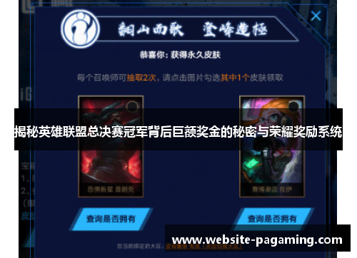 揭秘英雄联盟总决赛冠军背后巨额奖金的秘密与荣耀奖励系统