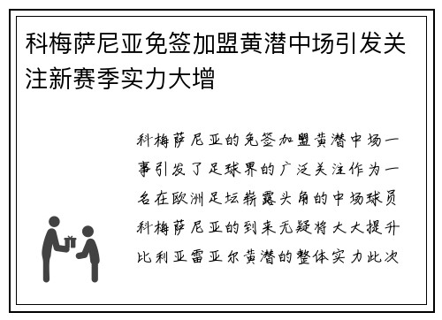科梅萨尼亚免签加盟黄潜中场引发关注新赛季实力大增